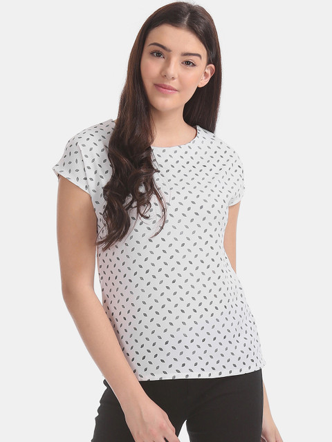 

ELLE Women White & Black Printed Top