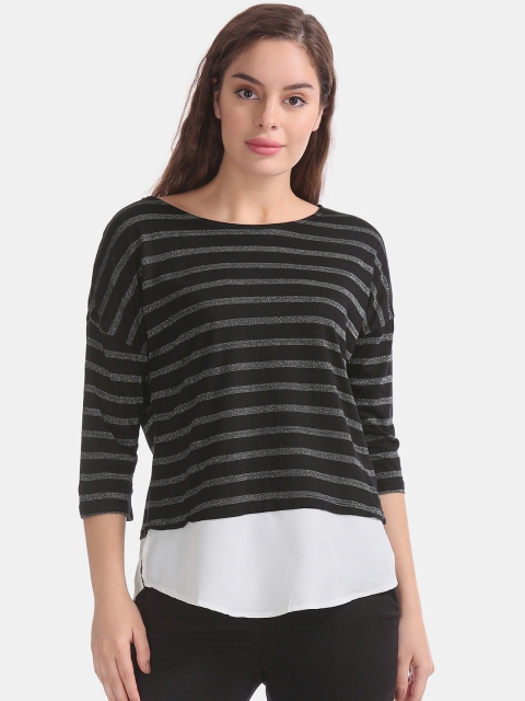

ELLE Women Black & White Striped Top