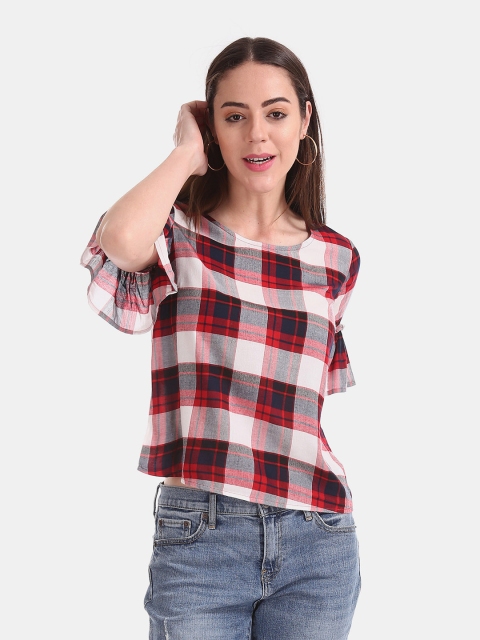 

Sugr Women Red & White Checked A-Line Top