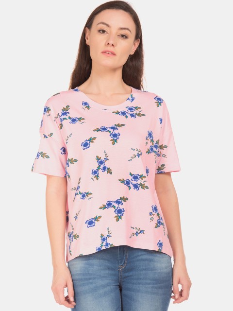 

Sugr Women Pink & Blue Floral Print Top