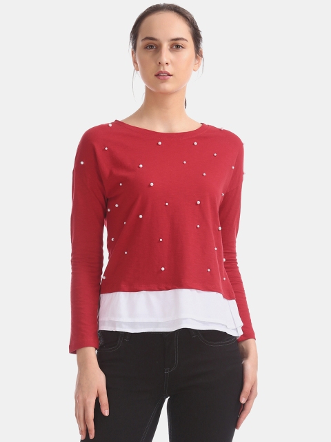 

Sugr Women Red Studded Pure Cotton Top