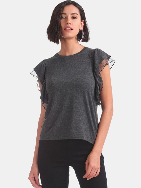 Women Charcoal Grey Solid Regular Top
