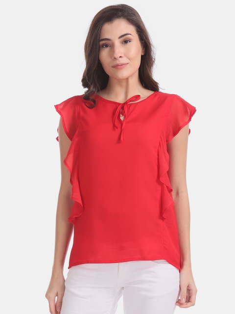 

Sugr Women Coral Red Solid Top