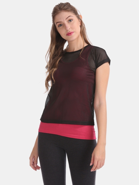 

Sugr Women Black Mesh Styled Back Top with Inner