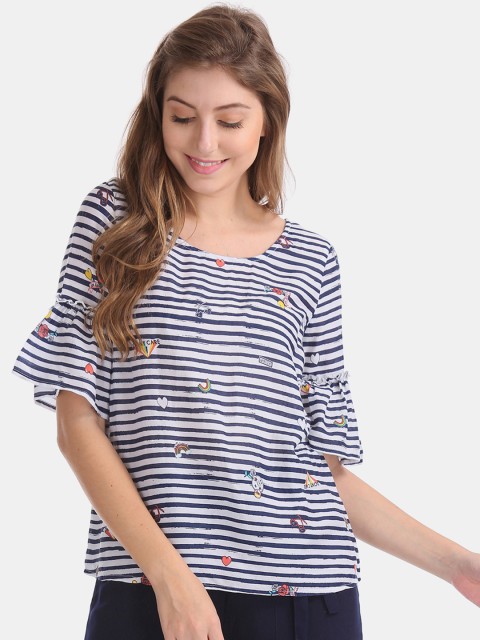 

Sugr Women Navy Blue Striped A-Line Top