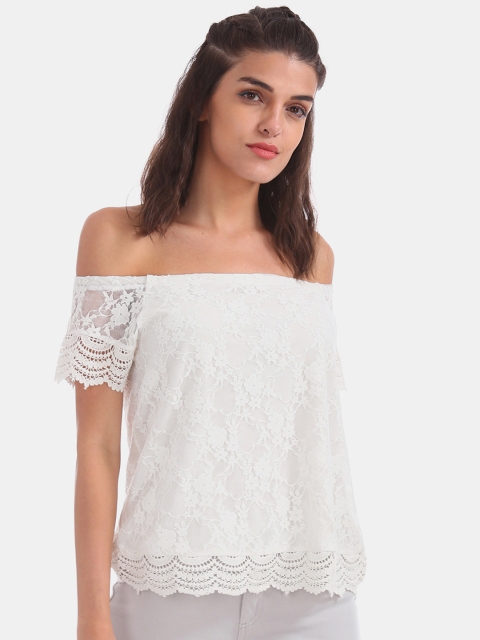 

Sugr Women White Self Design Bardot Top