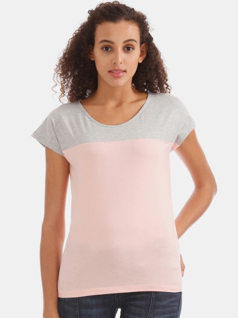 

Sugr Women Pink Colourblocked Pure Cotton Top