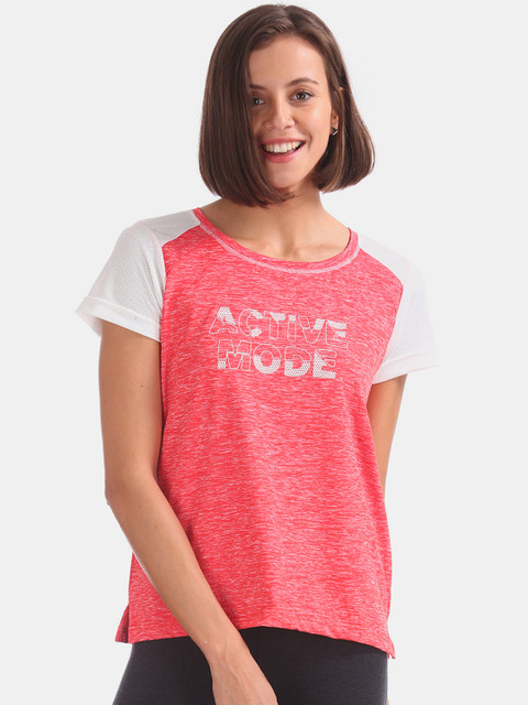 

Sugr Women Orange Printed Round Neck T-shirt