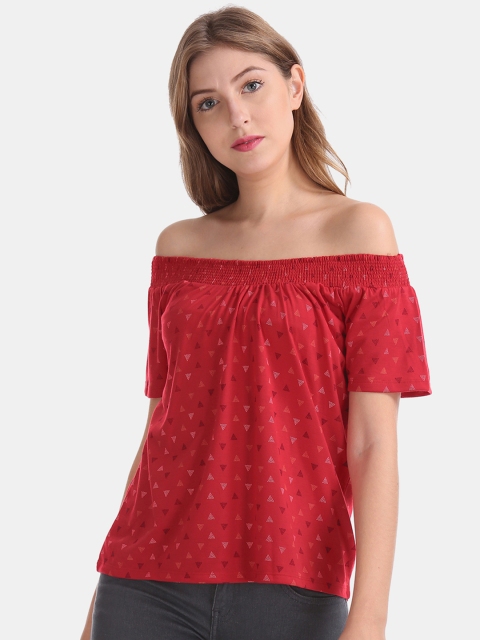 

Sugr Women Red Printed Bardot Top