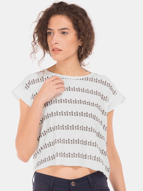 

Sugr Women White Printed High-Low Crop Top