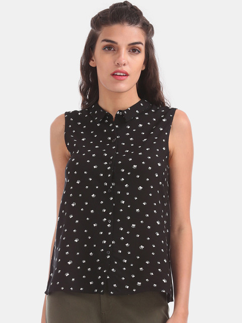 

Sugr Women Black Printed Shirt Style Top