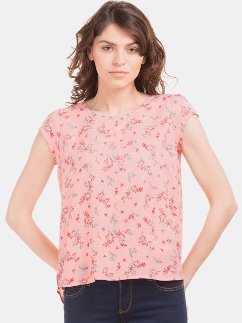 

Sugr Women Pink Split Back Floral Print Top