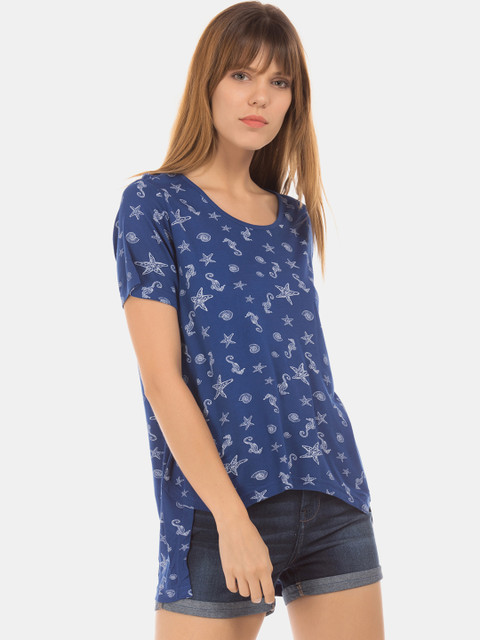 

Sugr Women Blue Printed High Low Top