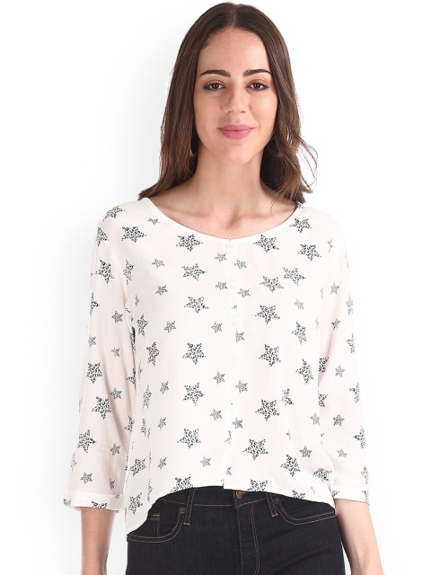 

Sugr Women White Printed A-Line Top