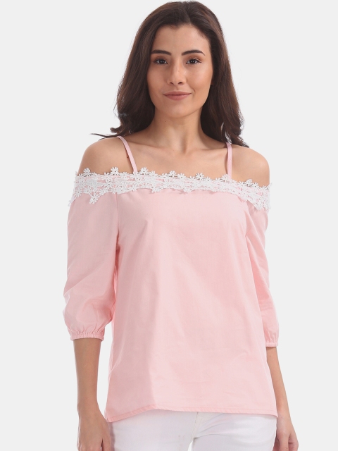 

Sugr Women Pink Crochet Cold Shoulder