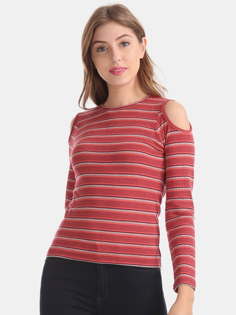 

Sugr Women Red Striped Fitted Top