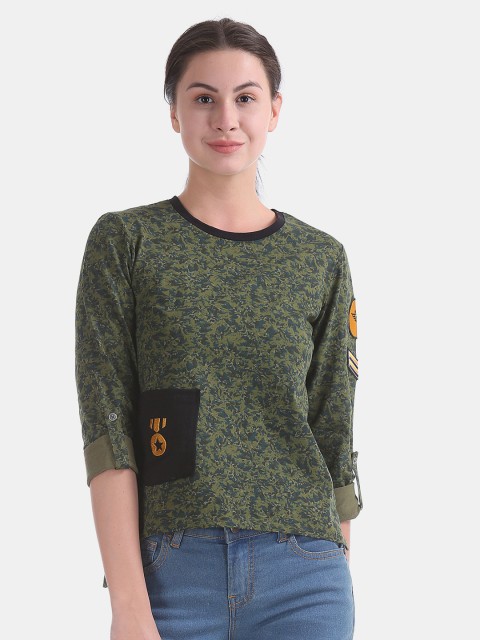 

Sugr Women Green Printed Pure Cotton Top