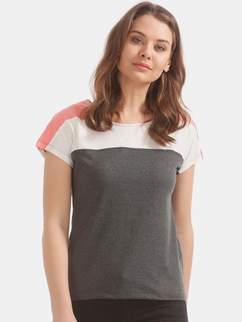 

Sugr Women Grey Colourblocked Pure Cotton Top