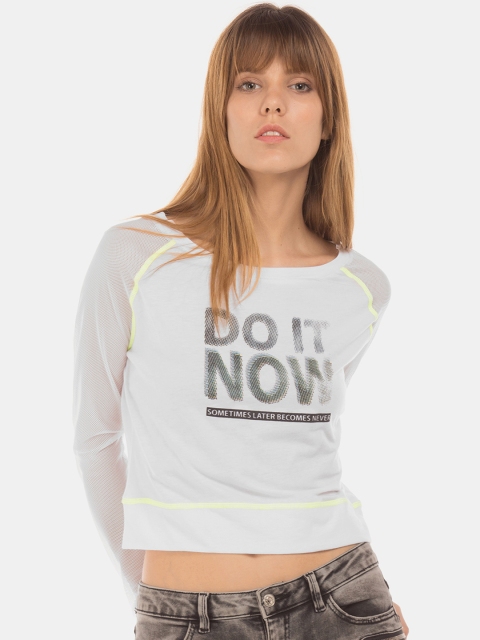 

Sugr Women White Printed Pure Cotton Top