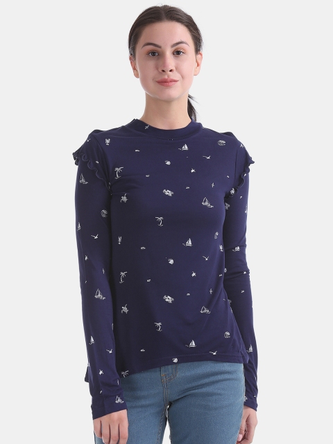 

Sugr Women Navy Blue Printed Fitted Top
