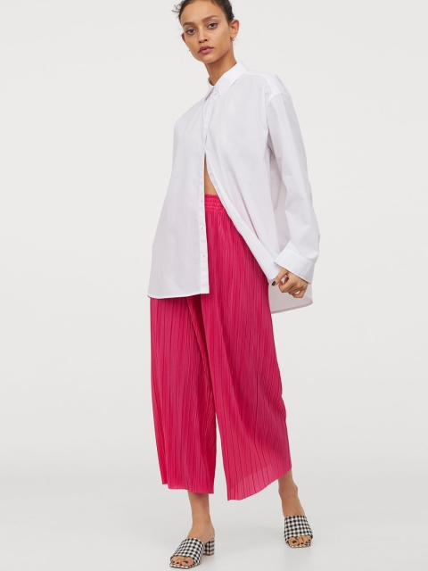 

H&M Women Pink Solid Pleated Culottes