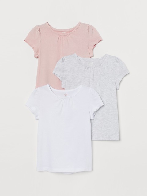

H&M Girls 3-pack puff-sleeve jersey Sustainable Top, White