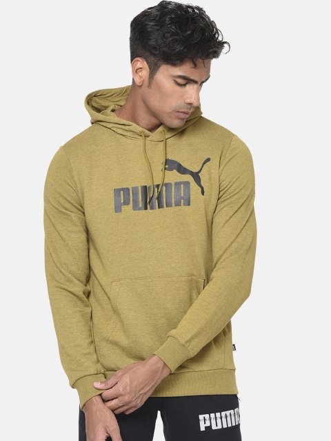 

Puma Men Khaki Green Brand Logo Print ESS+ Hooded Sweatshirt