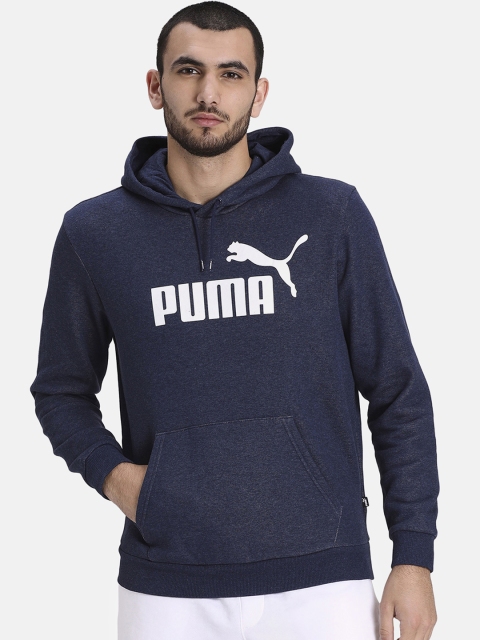 

Puma Men Navy Blue Brand Logo Printed Essentials+ Fleece Hooded Sweatshirt