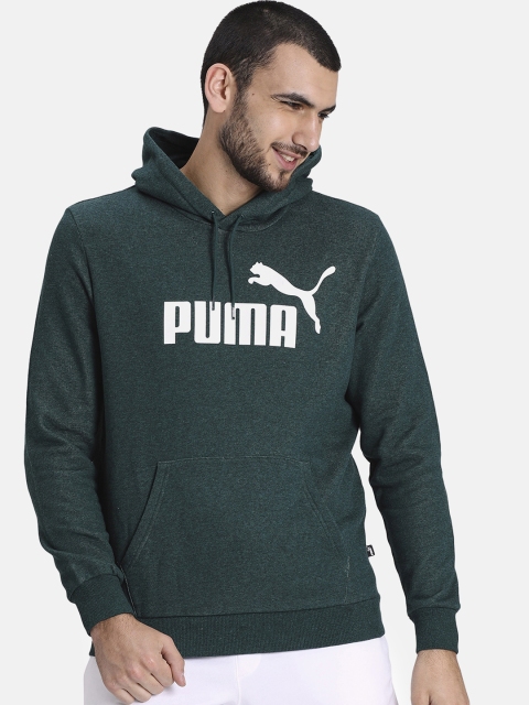 

Puma Men Bottle Green Brand Logo Print Essentials+ Fleece Hooded Sweatshirt