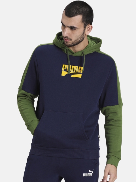 

Puma Men Blue Colourblocked Rebel Block Hooded FL Sweatshirt, Navy blue
