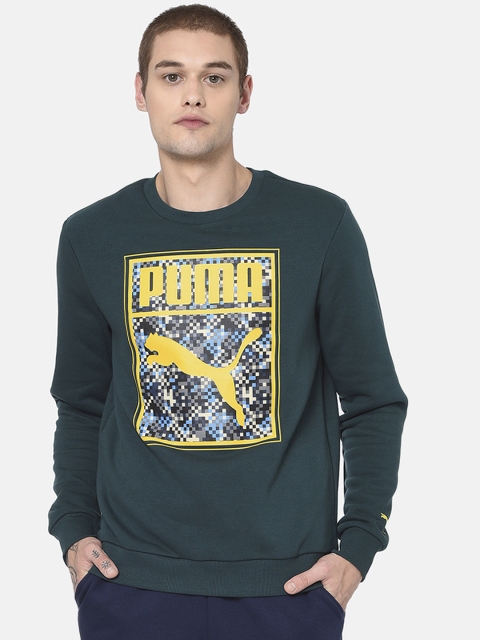 

Puma Men Green & Yellow Printed Graphic Crew I Pullover Sweater