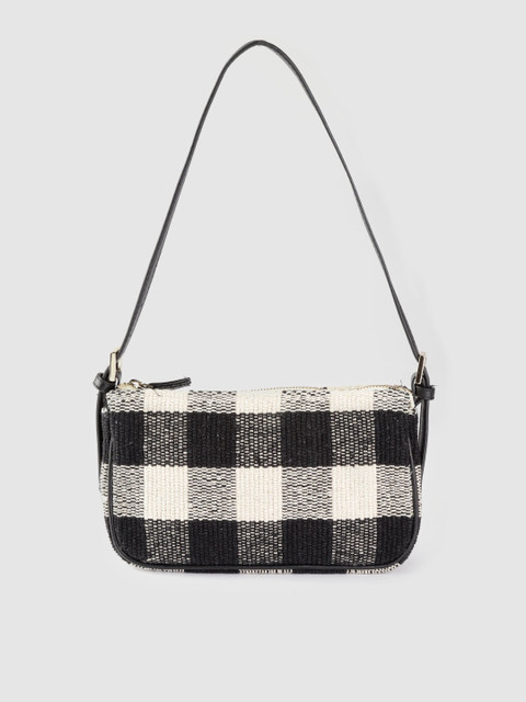 

MANGO Black & Off-White Self-Checked Shoulder Bag