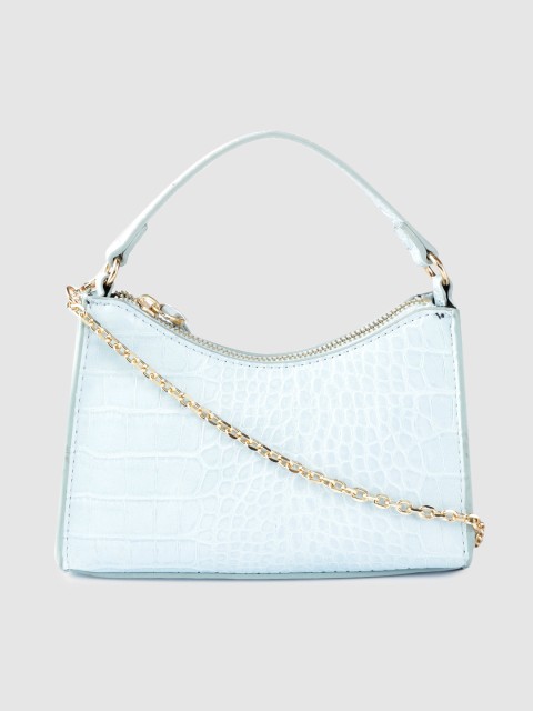 

MANGO Blue Croc Textured Handheld Bag with Detachable Sling Strap