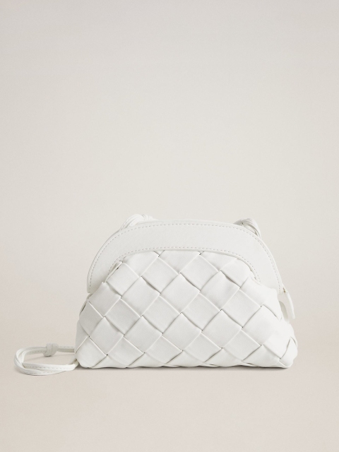 

MANGO White Basketweave Textured Sling Bag
