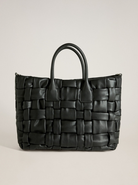 

MANGO Black Solid Braided Handheld Bag