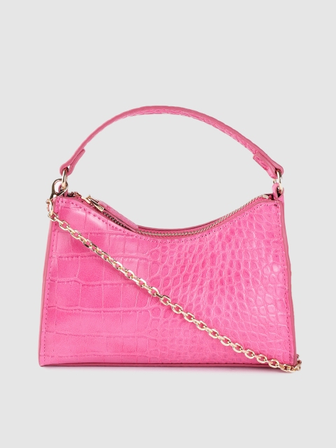 

MANGO Pink Croc Textured Handheld Bag with Detachable Sling Strap