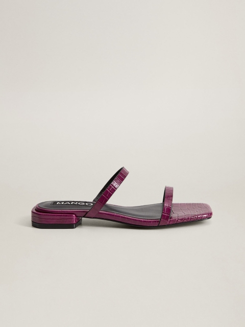 

MANGO Women Purple Croc-Textured Open Toe Flats