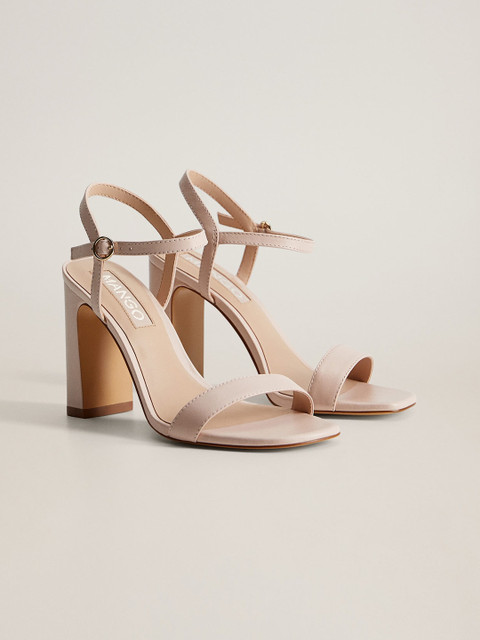 

MANGO Women Nude-Coloured Solid Leather Block Heels