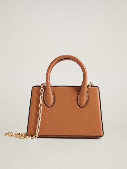 

MANGO Tan Brown Solid Handheld Bag