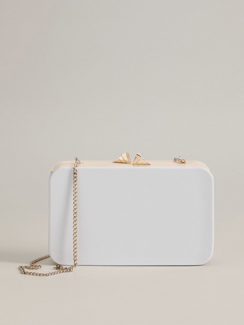 

MANGO Women White & Beige Solid Box Clutch
