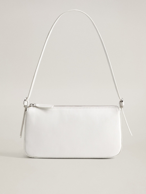 

MANGO Women White Solid Leather Shoulder Bag