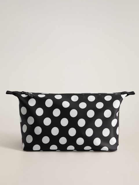 

MANGO Women Black & White Polka Dot Print Cosmetic Pouch