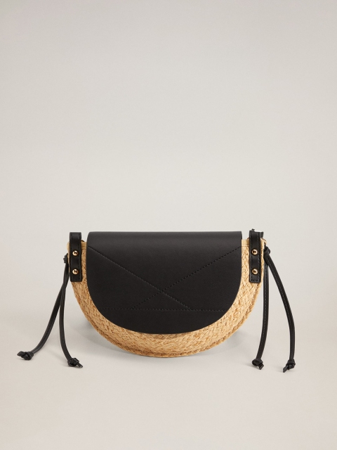 

MANGO Black & Beige Braided Sling Bag