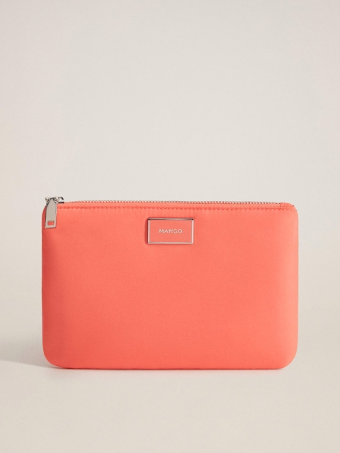 

MANGO Women Coral Orange Solid Cosmetic Pouch