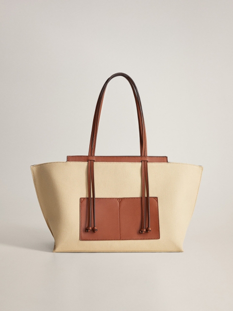 

MANGO Women Cream-Coloured & Brown Shoulder Bag With Colourblocked Detail