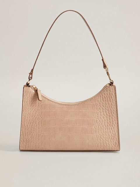 

MANGO Women Beige Croc Textured Shoulder Bag