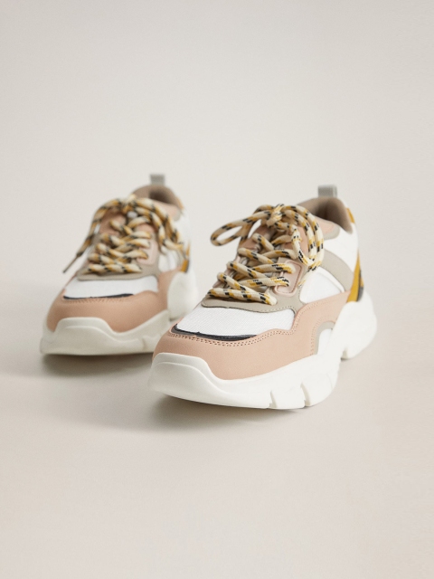 

MANGO Women Pink & White Colourblocked Chunky Sneakers