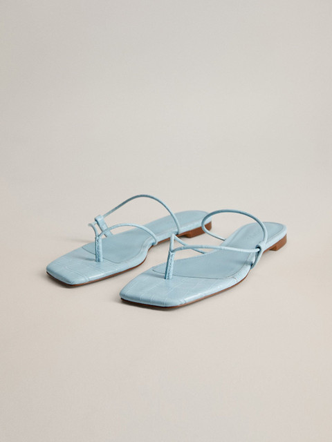 

MANGO Women Blue Croc Textured Open Toe Flats