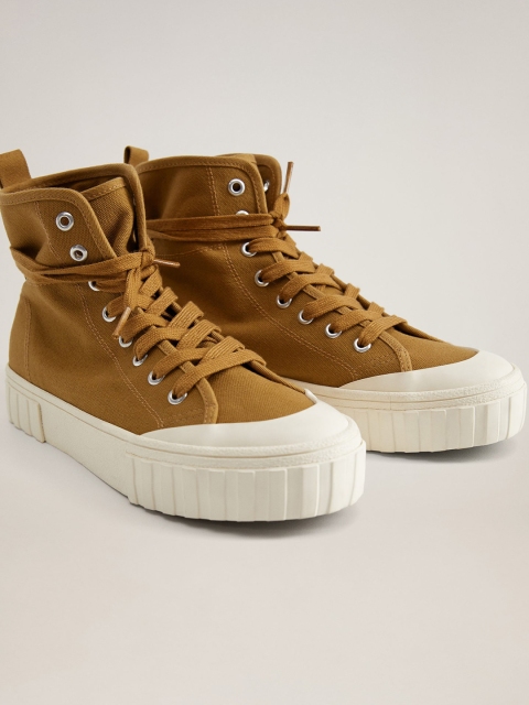 

MANGO Women Mustard Brown Solid Mid-Top Flatform Sneakers