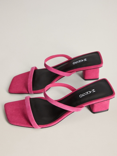 

MANGO Women Pink Leather Solid Block Heels